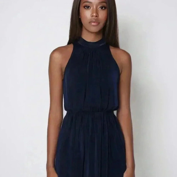 Emma & Michele Dresses & Skirts - Women's Blue Sleeveless Jumpsuit Mock Neck - Wide Legs Very Cute Corporate Look